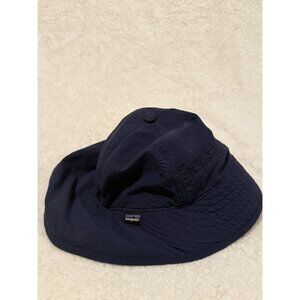 Patagonia Block-The-Sun Full Brim Hat Safari-Style Sz 5Toddler Navy Check Desc!